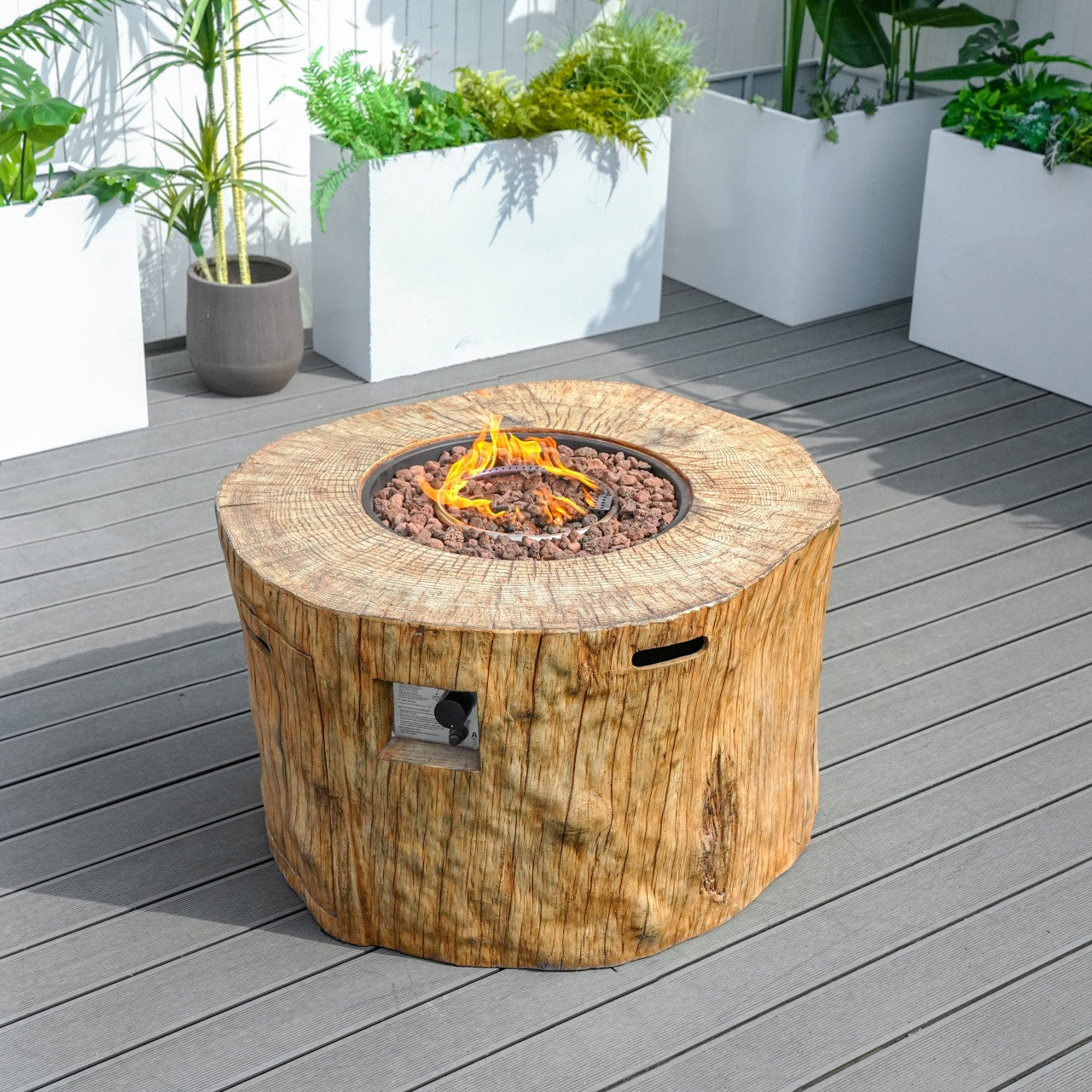 Direct Wicker Round Fire Pit Table, Terrafab Material Outdoor Fire Pit Table, Gas Fire Pit Dining Table | Model PAG-2180