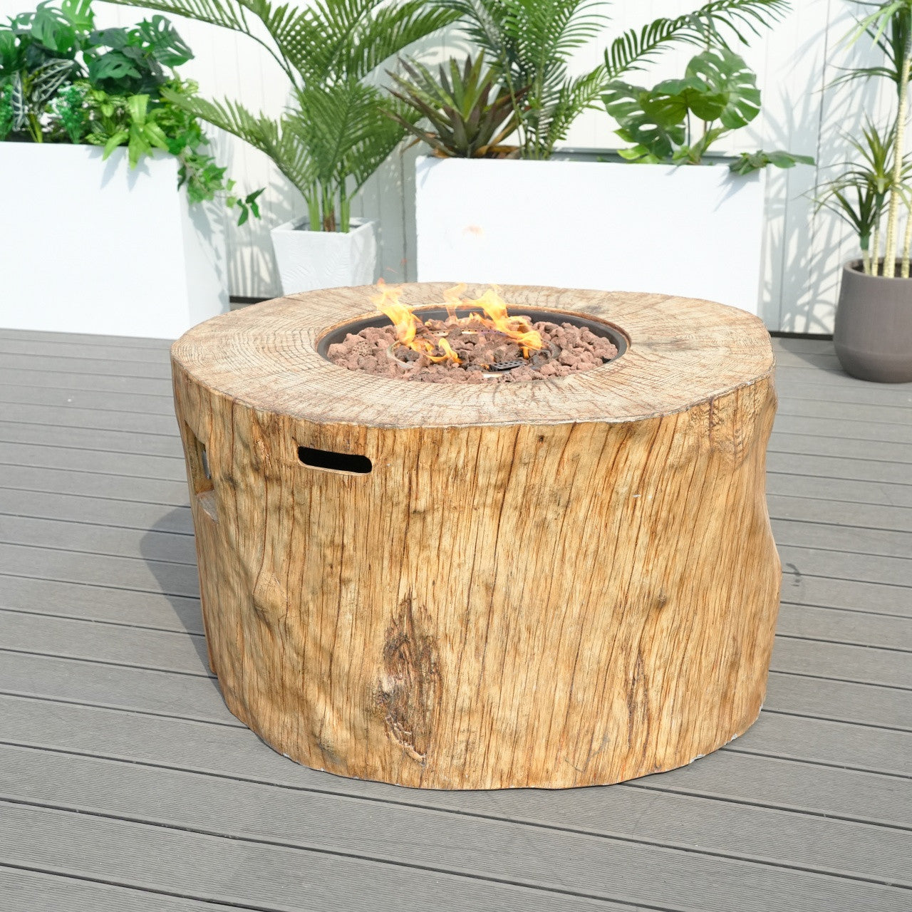 Direct Wicker Round Fire Pit Table, Terrafab Material Outdoor Fire Pit Table, Gas Fire Pit Dining Table | Model PAG-2180