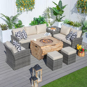 Direct Wicker Moda Furnishings 7-Piece Patio Wicker Furniture,Fire Pit Table And Sofa Set