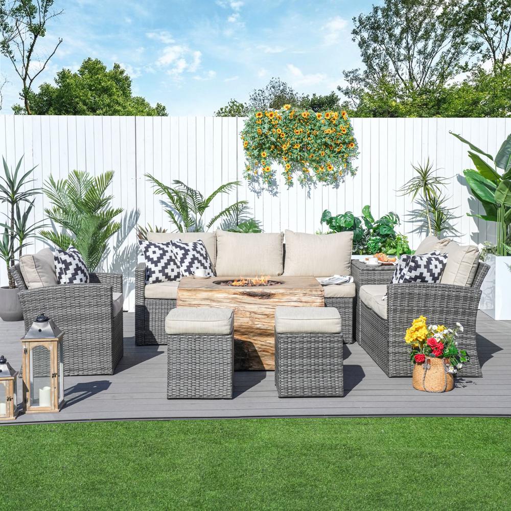 Direct Wicker Moda Furnishings 7-Piece Patio Wicker Furniture,Fire Pit Table And Sofa Set